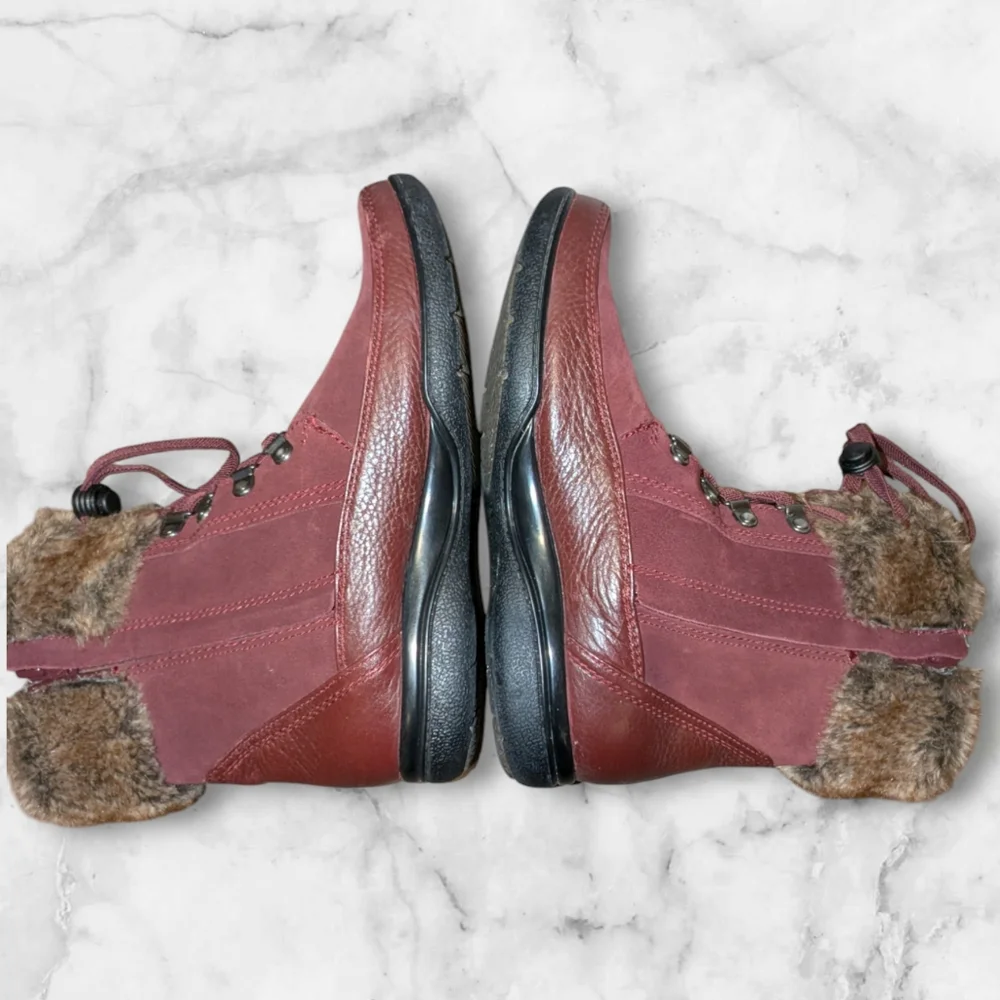Clarks Kearns Ramsey women's suede faux fur-Llned boots, size 9, burgundy